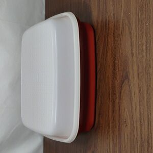 Vintage Large Tupperware Meat Marinade Dish in Paprika Red with Opaque Lid